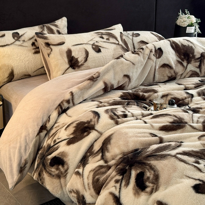 良品汇馆 2026新款【小米貂绒套件】秋冬保暖四件套良品绒布加厚床品牛奶绒冬天印花 小米貂-墨染花簇