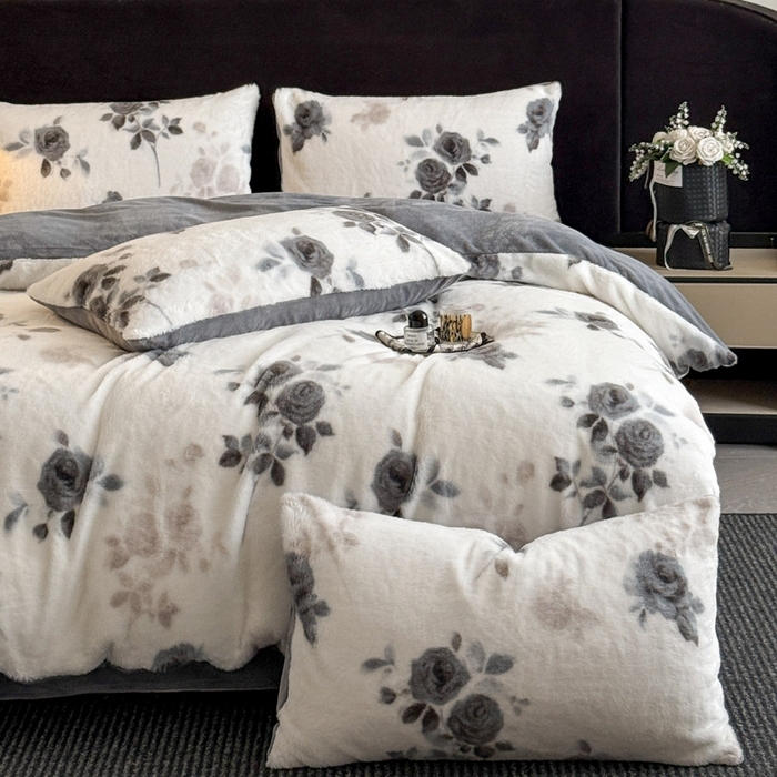 91家纺网 家纺一手货源 找家纺 良品汇馆 2026新款【小米貂绒套件】秋冬保暖四件套良品绒布加厚床品牛奶绒冬天印花 小米貂-心上玫瑰