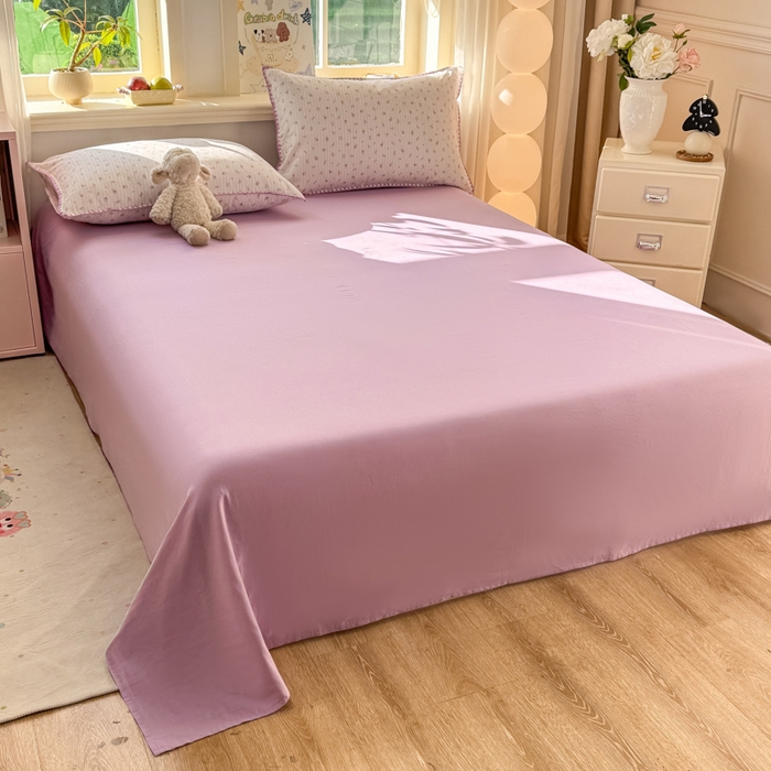 91家纺网 家纺一手货源 找家纺 对白 2026新款A类全棉纯棉有氧双层纱贝壳边三角针单床单床单单件 花颜-紫