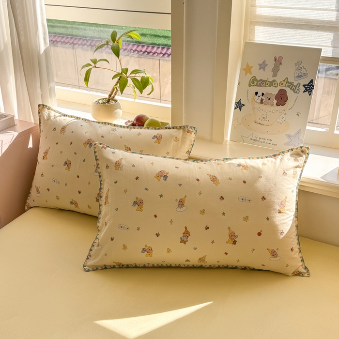 对白 2026新款A类全棉纯棉有氧双层纱贝壳边三角针单枕套枕套单件 星星人