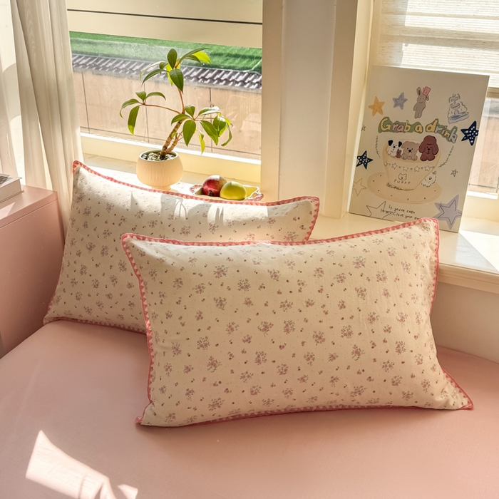 对白 2026新款A类全棉纯棉有氧双层纱贝壳边三角针单枕套枕套单件 窈窕淑女