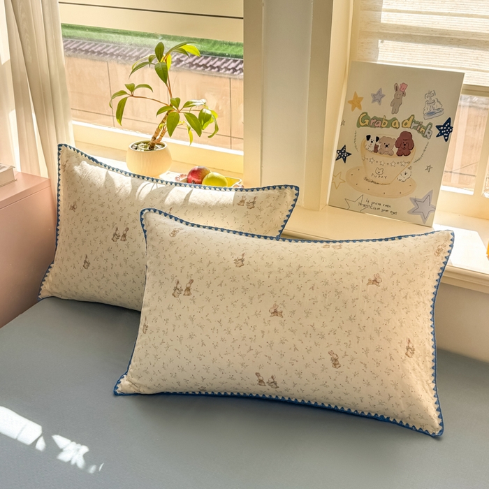 91家纺网 家纺一手货源 找家纺 对白 2026新款A类全棉纯棉有氧双层纱贝壳边三角针单枕套枕套单件 疏影