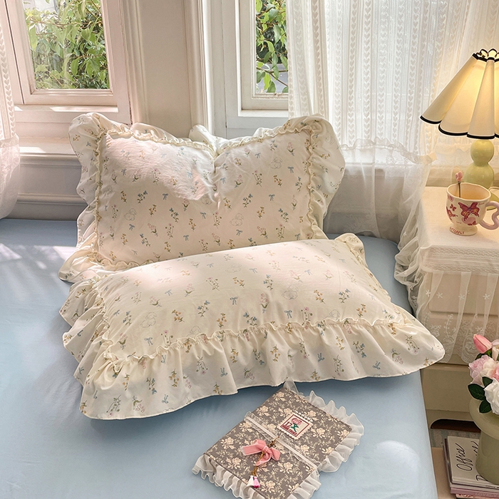 91家纺网 家纺一手货源 找家纺 优佳优品 2026新款A类仿棉水洗法式工艺花边四件套 雾蓝香熏