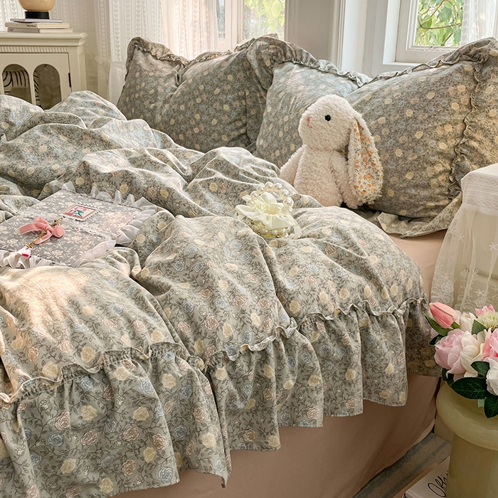 91家纺网 家纺一手货源 找家纺 优佳优品 2026新款A类仿棉水洗法式工艺花边四件套 花海