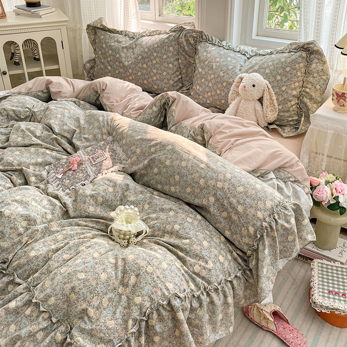 91家纺网 家纺一手货源 找家纺 优佳优品 2026新款A类仿棉水洗法式工艺花边四件套 花海