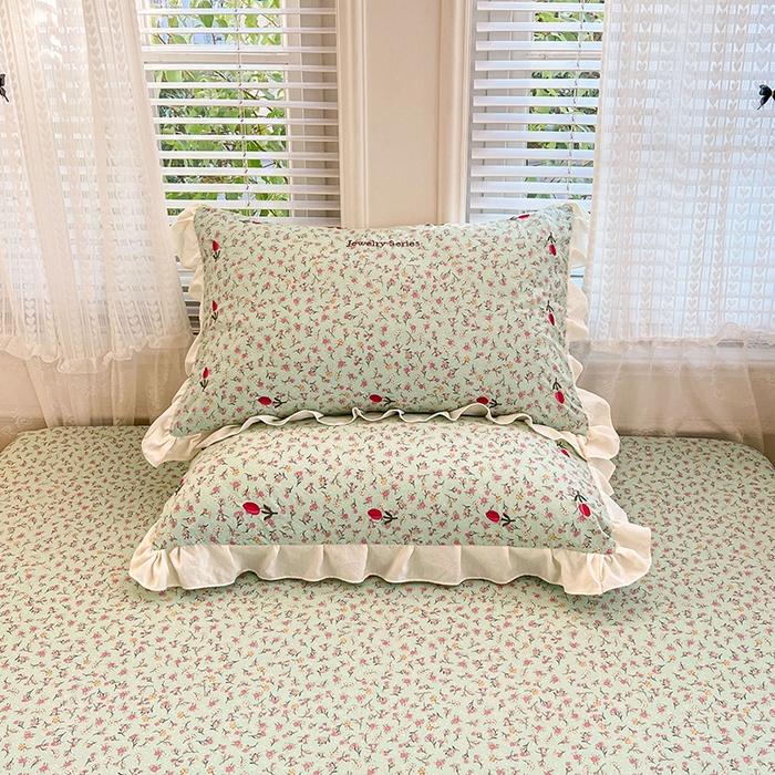 91家纺网 家纺一手货源 找家纺 圣比熊 2026新款A类云朵棉刺绣花边枕套宿舍单人单只一只装绣花枕芯内胆套 薄荷之夏（刺绣款）