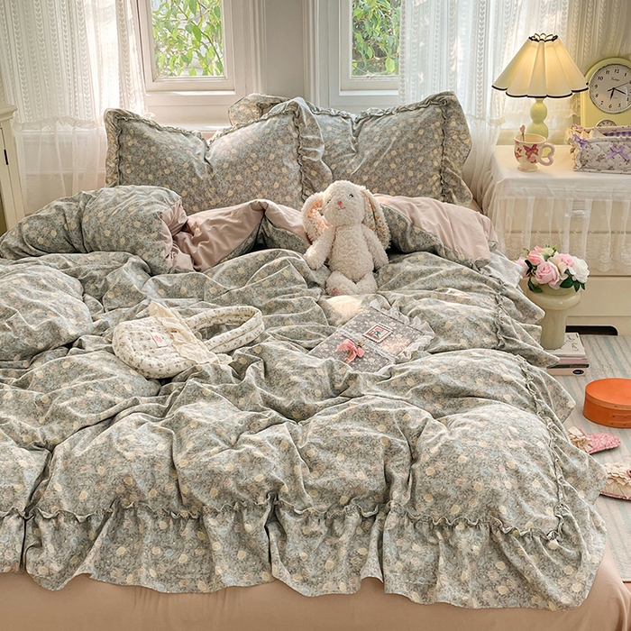 91家纺网 家纺一手货源 找家纺 优佳优品 2026新款A类仿棉水洗法式工艺花边四件套 花海