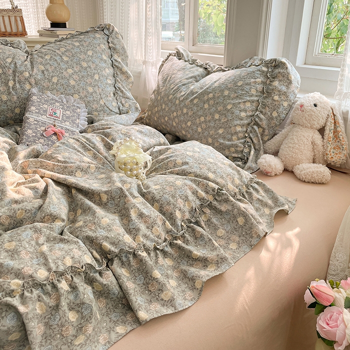 91家纺网 家纺一手货源 找家纺 优佳优品 2026新款A类仿棉水洗法式工艺花边四件套 花海