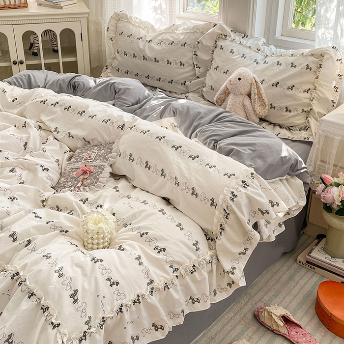 91家纺网 家纺一手货源 找家纺 优佳优品 2026新款A类仿棉水洗法式工艺花边四件套 金马转运