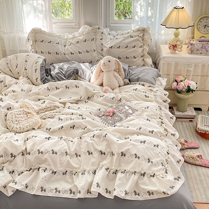 91家纺网 家纺一手货源 找家纺 优佳优品 2026新款A类仿棉水洗法式工艺花边四件套 金马转运