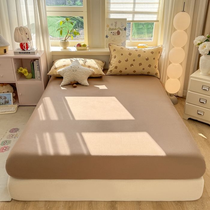 对白 2026新款A类全棉纯棉有氧双层纱贝壳边三角针单床笠床笠单件 小熊奶盖