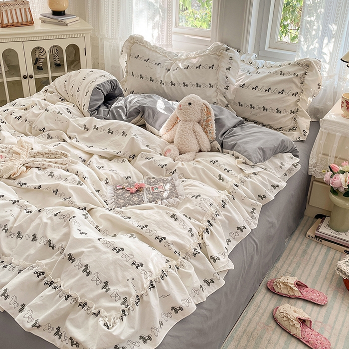 91家纺网 家纺一手货源 找家纺 优佳优品 2026新款A类仿棉水洗法式工艺花边四件套 金马转运