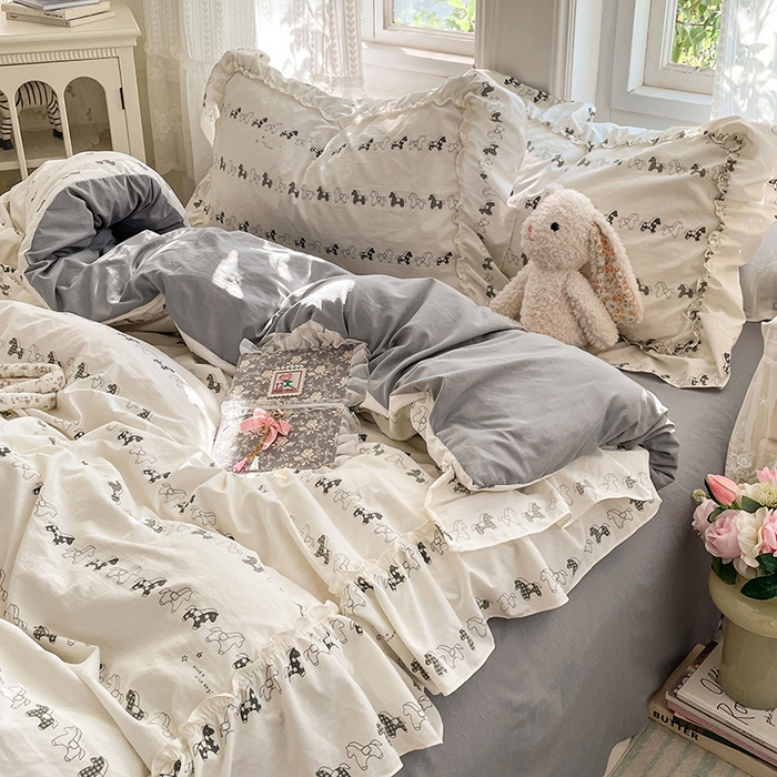 91家纺网 家纺一手货源 找家纺 优佳优品 2026新款A类仿棉水洗法式工艺花边四件套 金马转运