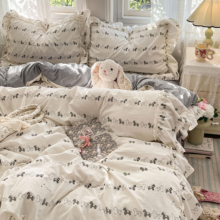 91家纺网 家纺一手货源 找家纺 优佳优品 2026新款A类仿棉水洗法式工艺花边四件套 金马转运