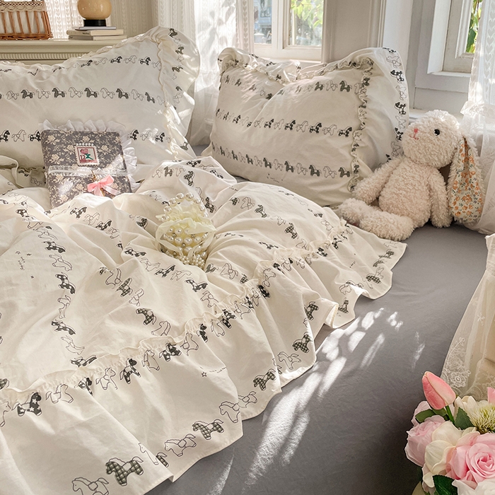 91家纺网 家纺一手货源 找家纺 优佳优品 2026新款A类仿棉水洗法式工艺花边四件套 金马转运