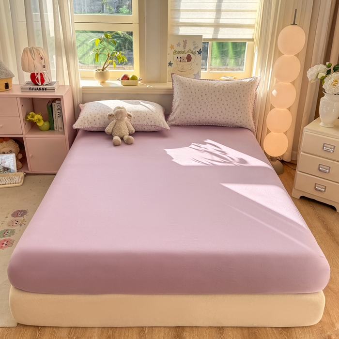 对白 2026新款A类全棉纯棉有氧双层纱贝壳边三角针单床笠床笠单件 花颜-紫