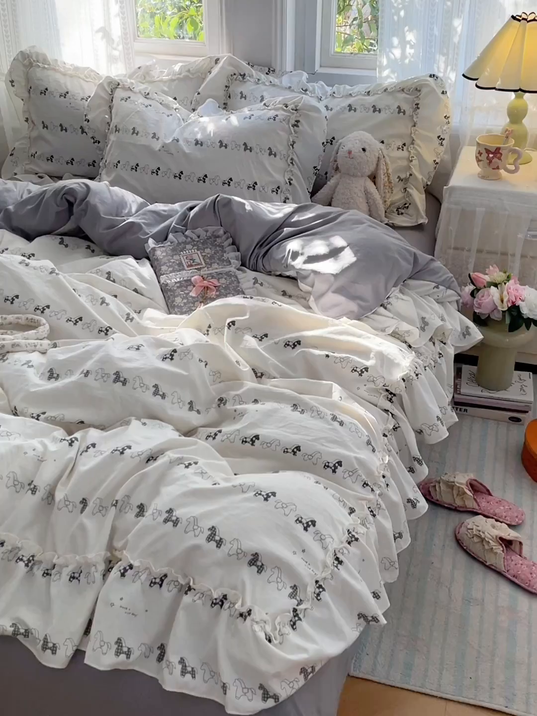 91家纺网 家纺一手货源 找家纺 优佳优品 2026新款A类仿棉水洗法式工艺花边四件套 金马转运