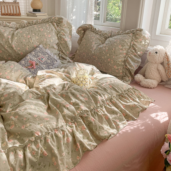 91家纺网 家纺一手货源 找家纺 优佳优品 2026新款A类仿棉水洗法式工艺花边四件套 曼塔蔷薇