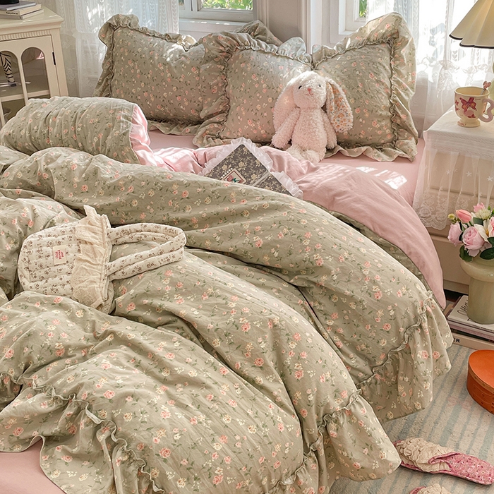 91家纺网 家纺一手货源 找家纺 优佳优品 2026新款A类仿棉水洗法式工艺花边四件套 曼塔蔷薇