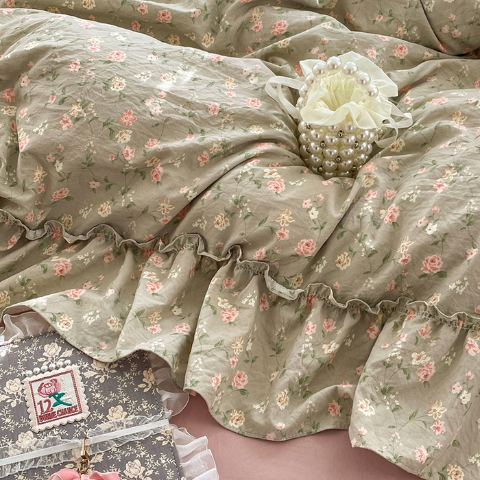 91家纺网 家纺一手货源 找家纺 优佳优品 2026新款A类仿棉水洗法式工艺花边四件套 曼塔蔷薇