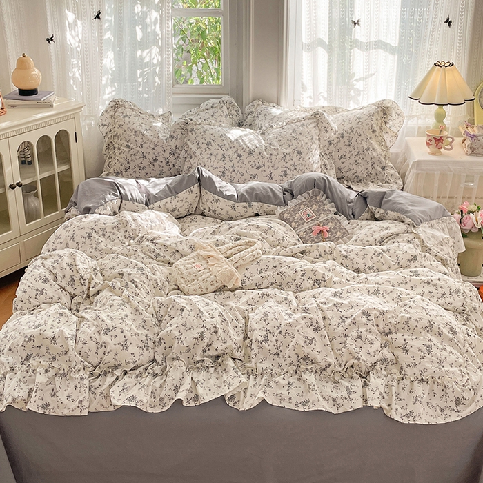 91家纺网 家纺一手货源 找家纺 优佳优品 2026新款A类仿棉水洗法式工艺花边四件套 秘密花园