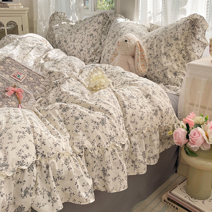 91家纺网 家纺一手货源 找家纺 优佳优品 2026新款A类仿棉水洗法式工艺花边四件套 秘密花园