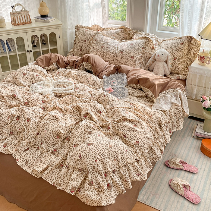 优佳优品 2026新款A类仿棉水洗法式工艺花边四件套 奶豹栖塌