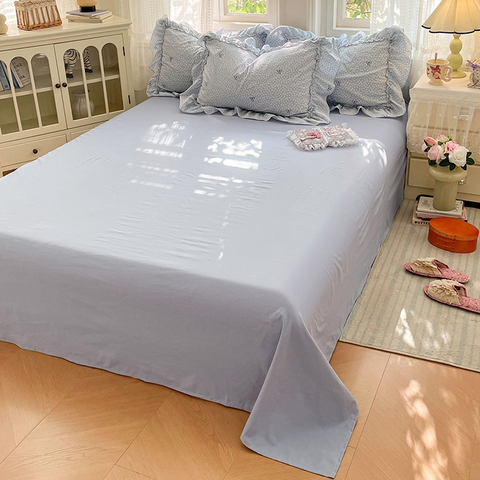 91家纺网 家纺一手货源 找家纺 优佳优品 2026新款A类仿棉水洗法式工艺花边四件套 奶蓝碟语