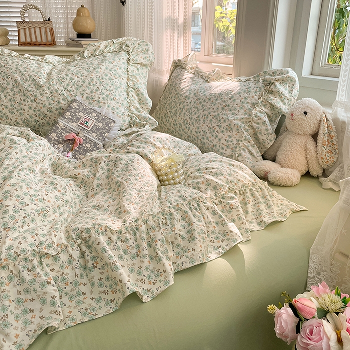 91家纺网 家纺一手货源 找家纺 优佳优品 2026新款A类仿棉水洗法式工艺花边四件套 青樱花梦