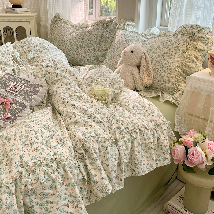 91家纺网 家纺一手货源 找家纺 优佳优品 2026新款A类仿棉水洗法式工艺花边四件套 青樱花梦