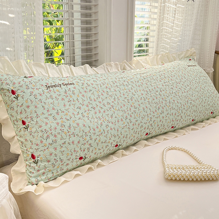 91家纺网 家纺一手货源 找家纺 圣比熊 2026新款A类云朵棉刺绣花边枕套宿舍情侣绣花双人加长枕芯内胆套 薄荷之夏（刺绣款）