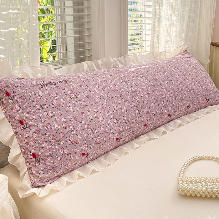 圣比熊 2026新款A类云朵棉刺绣花边枕套宿舍情侣绣花双人加长枕芯内胆套 花间集-粉（刺绣款）