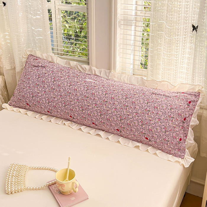 91家纺网 家纺一手货源 找家纺 圣比熊 2026新款A类云朵棉刺绣花边枕套宿舍情侣绣花双人加长枕芯内胆套 花间集-粉（刺绣款）