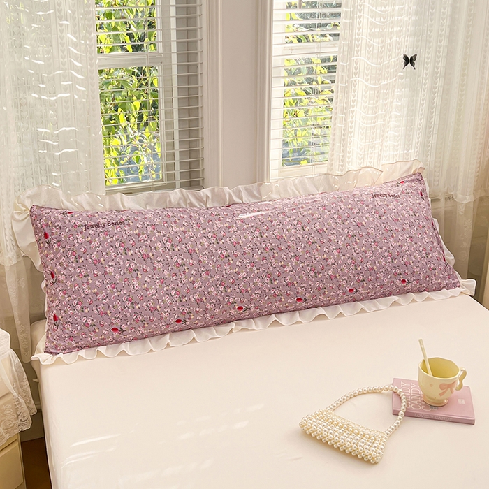 91家纺网 家纺一手货源 找家纺 圣比熊 2026新款A类云朵棉刺绣花边枕套宿舍情侣绣花双人加长枕芯内胆套 花间集-粉（刺绣款）