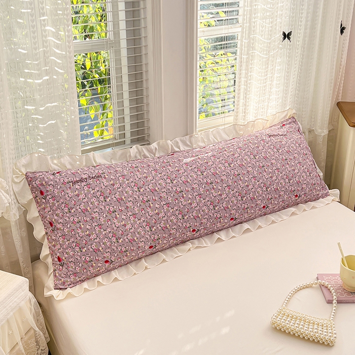 91家纺网 家纺一手货源 找家纺 圣比熊 2026新款A类云朵棉刺绣花边枕套宿舍情侣绣花双人加长枕芯内胆套 花间集-粉（刺绣款）