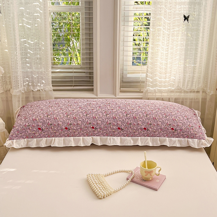 91家纺网 家纺一手货源 找家纺 圣比熊 2026新款A类云朵棉刺绣花边枕套宿舍情侣绣花双人加长枕芯内胆套 花间集-粉（刺绣款）