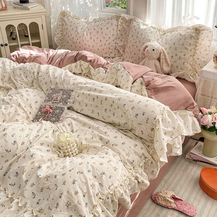 91家纺网 家纺一手货源 找家纺 优佳优品 2026新款A类仿棉水洗法式工艺花边四件套 鸳尾轻眠