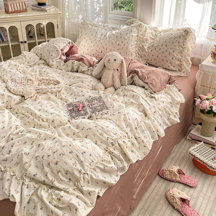 91家纺网 家纺一手货源 找家纺 优佳优品 2026新款A类仿棉水洗法式工艺花边四件套 鸳尾轻眠