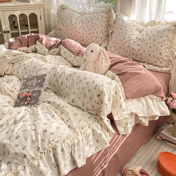 91家纺网 家纺一手货源 找家纺 优佳优品 2026新款A类仿棉水洗法式工艺花边四件套 鸳尾轻眠