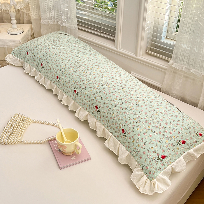 91家纺网 家纺一手货源 找家纺 圣比熊 2026新款A类云朵棉刺绣花边枕套宿舍情侣绣花双人加长枕芯内胆套 薄荷之夏（刺绣款）