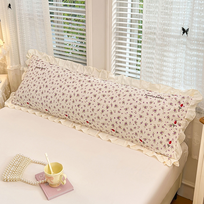 91家纺网 家纺一手货源 找家纺 圣比熊 2026新款A类云朵棉刺绣花边枕套宿舍情侣绣花双人加长枕芯内胆套 欣欣花语-紫（刺绣款）