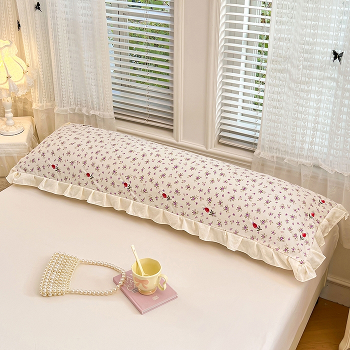 91家纺网 家纺一手货源 找家纺 圣比熊 2026新款A类云朵棉刺绣花边枕套宿舍情侣绣花双人加长枕芯内胆套 欣欣花语-紫（刺绣款）