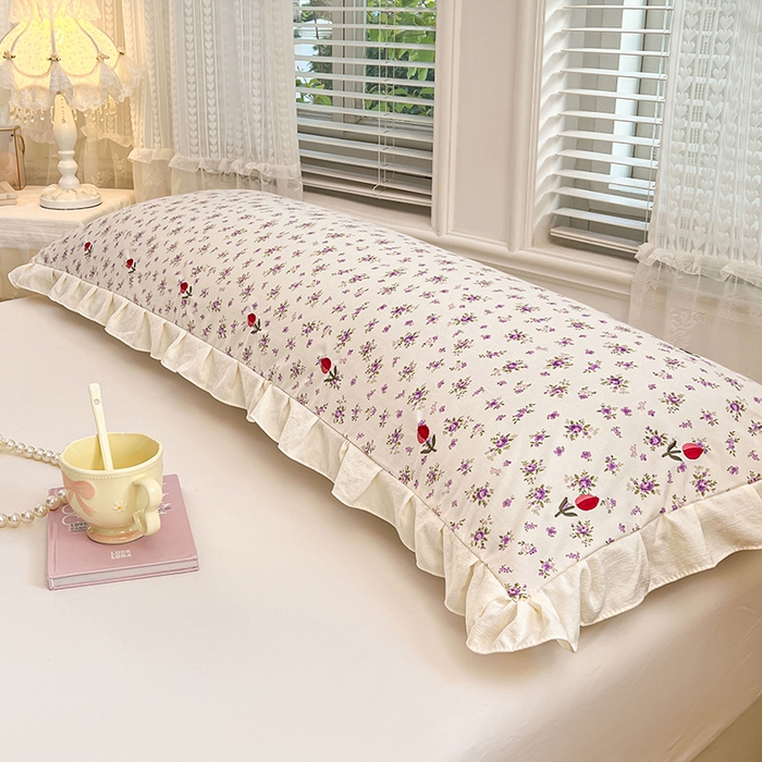 91家纺网 家纺一手货源 找家纺 圣比熊 2026新款A类云朵棉刺绣花边枕套宿舍情侣绣花双人加长枕芯内胆套 欣欣花语-紫（刺绣款）