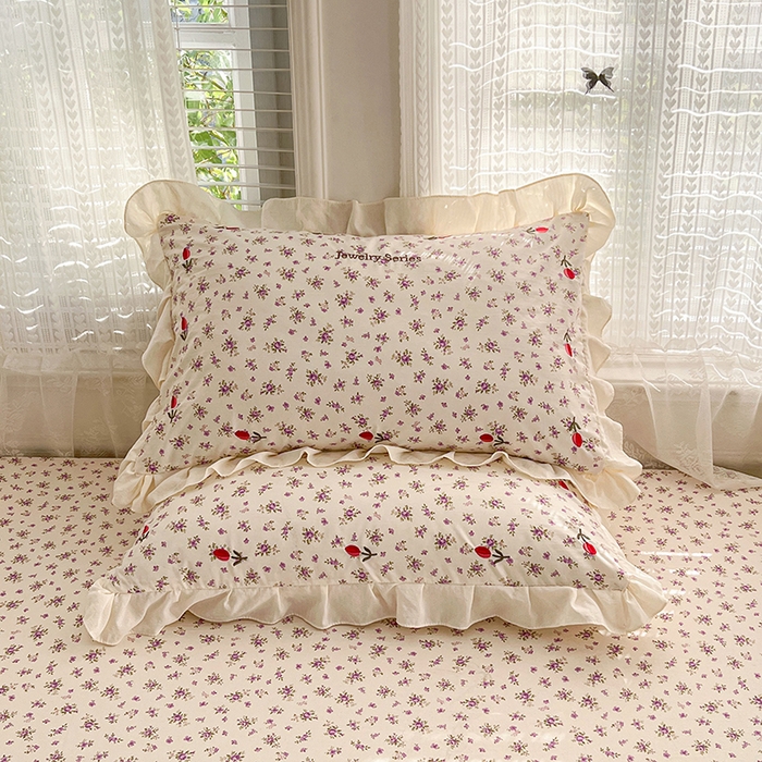 91家纺网 家纺一手货源 找家纺 梦舒羽 2026新款A类云朵棉刺绣花边枕套宿舍单人单只一只装绣花枕芯内胆套 欣欣花语-紫（刺绣款）