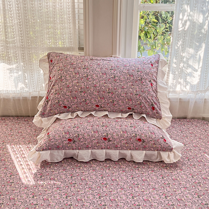 91家纺网 家纺一手货源 找家纺 梦舒羽 2026新款A类云朵棉刺绣花边枕套宿舍单人单只一只装绣花枕芯内胆套 花间集-粉（刺绣款）