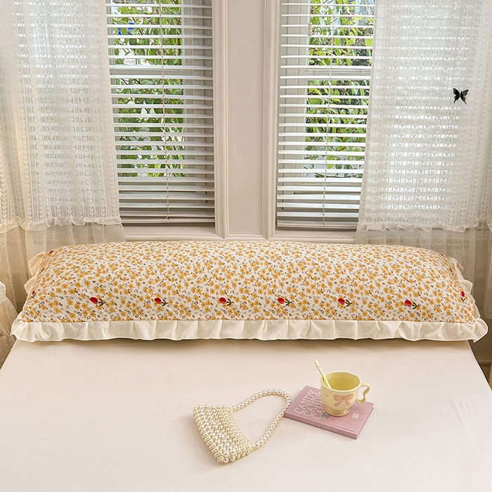 91家纺网 家纺一手货源 找家纺 梦舒羽 2026新款A类云朵棉刺绣花边枕套宿舍情侣绣花双人加长枕芯内胆套 春日暖阳（刺绣款）