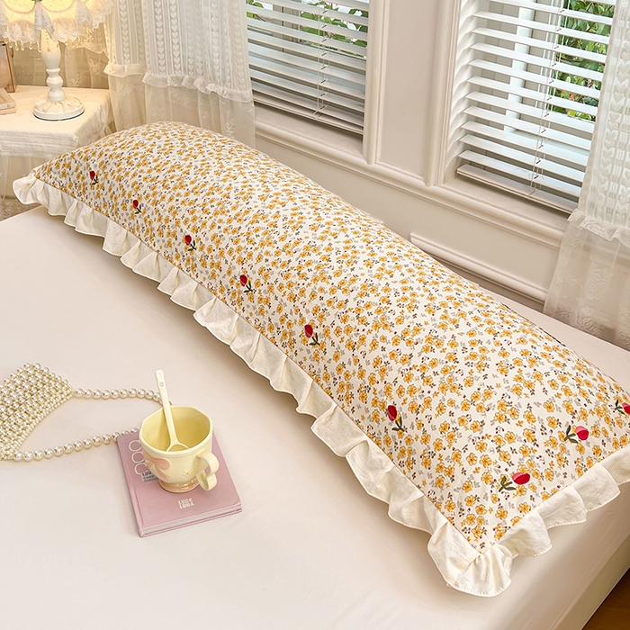 91家纺网 家纺一手货源 找家纺 梦舒羽 2026新款A类云朵棉刺绣花边枕套宿舍情侣绣花双人加长枕芯内胆套 春日暖阳（刺绣款）