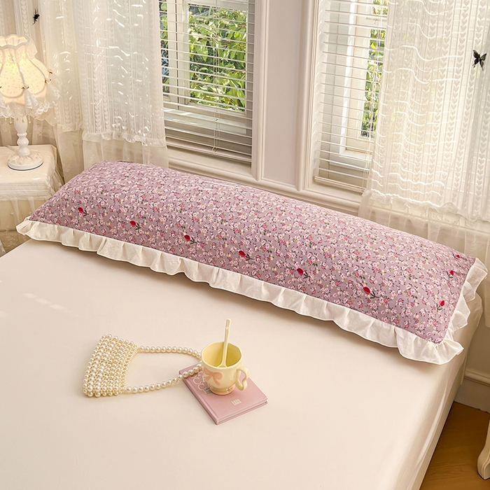 91家纺网 家纺一手货源 找家纺 梦舒羽 2026新款A类云朵棉刺绣花边枕套宿舍情侣绣花双人加长枕芯内胆套 花间集-粉（刺绣款）