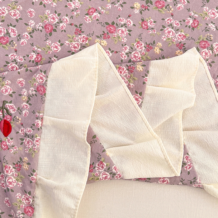 91家纺网 家纺一手货源 找家纺 梦舒羽 2026新款A类云朵棉刺绣花边枕套宿舍情侣绣花双人加长枕芯内胆套 花间集-粉（刺绣款）