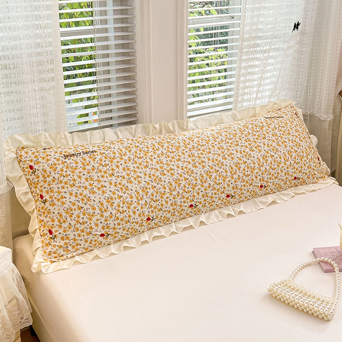 91家纺网 家纺一手货源 找家纺 梦舒羽 2026新款A类云朵棉刺绣花边枕套宿舍情侣绣花双人加长枕芯内胆套 春日暖阳（刺绣款）